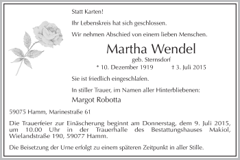 Todesanzeige von Martha Wendel von MZV