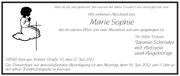 Todesanzeige von Marie Sophie Unbekannt von WESTFÄLISCHER ANZEIGER