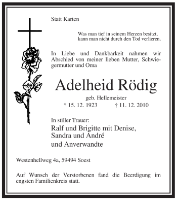 Todesanzeige von Adelheid Röding von WESTFÄLISCHER ANZEIGER
