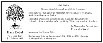 Todesanzeige von Hans Kobal von WESTFÄLISCHER ANZEIGER