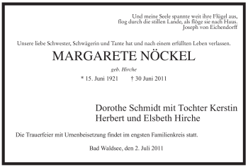Todesanzeige von Margarete Nöckel von WESTFÄLISCHER ANZEIGER