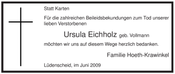 Todesanzeige von Ursula Eichholz von WESTFÄLISCHER ANZEIGER