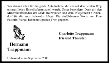 Todesanzeige von Hermann Trappmann von WESTFÄLISCHER ANZEIGER