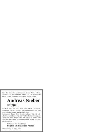 Todesanzeige von Andreas Nieber von WESTFÄLISCHER ANZEIGER
