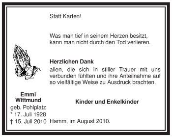 Todesanzeige von Emmi Wittmund von WESTFÄLISCHER ANZEIGER
