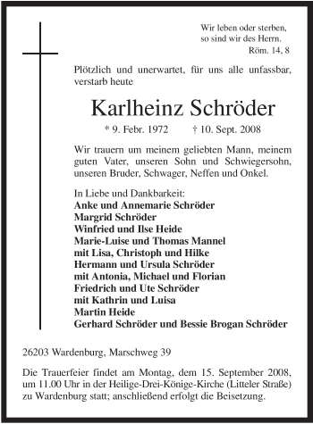Todesanzeige von Karlheinz Schröder von WESTFÄLISCHER ANZEIGER