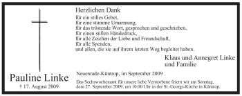 Todesanzeige von Pauline Linke von WESTFÄLISCHER ANZEIGER