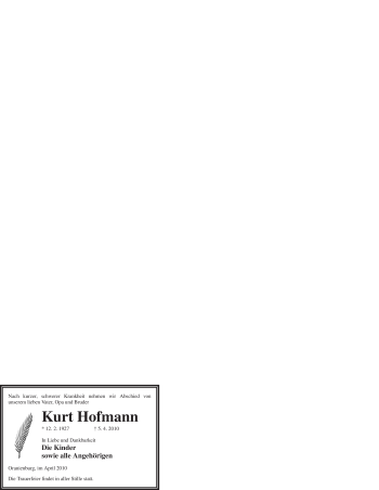 Todesanzeige von Kurt Hofmann von WESTFÄLISCHER ANZEIGER