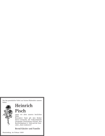 Todesanzeige von Heinrich Pisch von WESTFÄLISCHER ANZEIGER