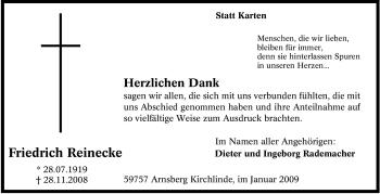 Todesanzeige von Friedrich Reinecke von WESTFÄLISCHER ANZEIGER