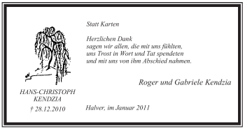 Todesanzeige von Hans-Christoph Kendzia von WESTFÄLISCHER ANZEIGER