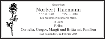 Todesanzeige von Norbert Thiemann von MZV