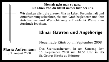Todesanzeige von Maria Aufermann von WESTFÄLISCHER ANZEIGER
