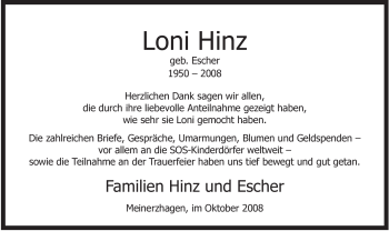 Todesanzeige von Loni Hinz von WESTFÄLISCHER ANZEIGER