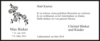 Todesanzeige von Max Bieker von Westfälischer Anzeiger