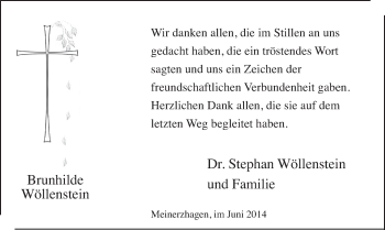 Todesanzeige von Brunhilde Wöllenstein von Westfälischer Anzeiger