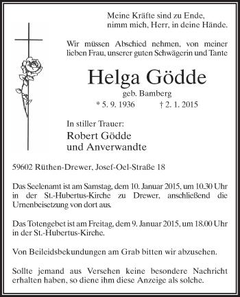 Todesanzeige von Helga Gödde von MZV
