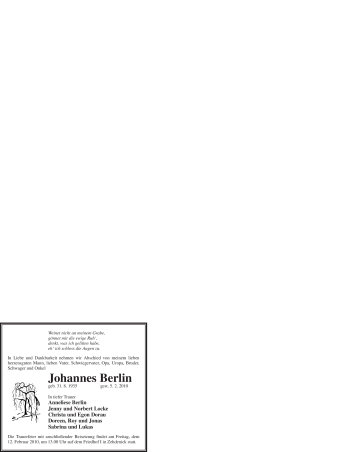 Todesanzeige von Johannes Berlin von WESTFÄLISCHER ANZEIGER