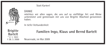 Todesanzeige von Brigitte Bartelt von WESTFÄLISCHER ANZEIGER