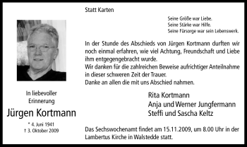 Todesanzeige von Jürgen Kortmann von WESTFÄLISCHER ANZEIGER