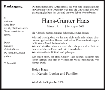 Todesanzeige von Hans-Günter Haas von WESTFÄLISCHER ANZEIGER
