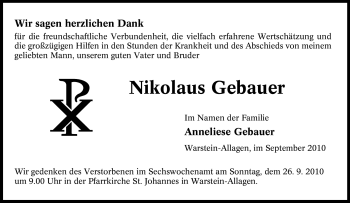 Todesanzeige von Nikolaus Gebauer von WESTFÄLISCHER ANZEIGER
