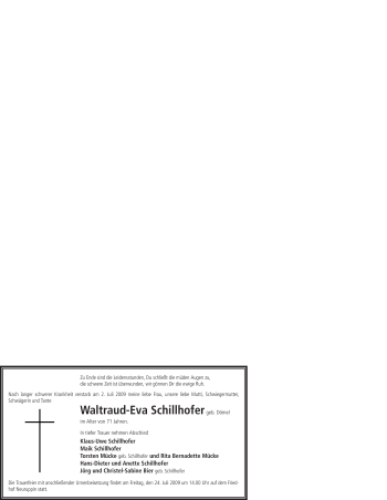 Todesanzeige von Waltraud-Eva Schillhofer von WESTFÄLISCHER ANZEIGER