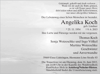 Todesanzeige von Angelika Koch von MZV