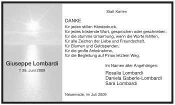 Todesanzeige von Giuseppe Lombardi von WESTFÄLISCHER ANZEIGER