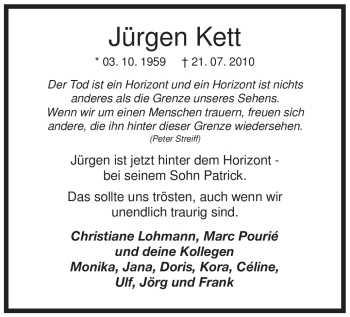 Todesanzeige von Jürgen Kett von WESTFÄLISCHER ANZEIGER
