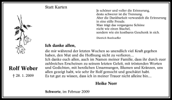 Todesanzeige von Rolf Weber von WESTFÄLISCHER ANZEIGER