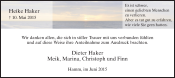 Todesanzeige von Heike Haker von MZV