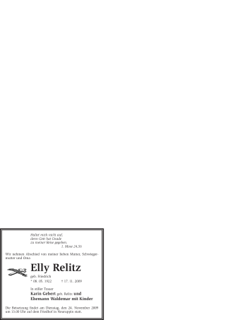 Todesanzeige von Elly Relitz von WESTFÄLISCHER ANZEIGER