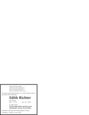 Todesanzeige von Edith Richter von WESTFÄLISCHER ANZEIGER