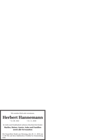 Todesanzeige von Herbert Hannemann von WESTFÄLISCHER ANZEIGER
