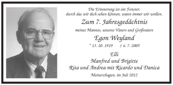 Todesanzeige von Egon Weyland von WESTFÄLISCHER ANZEIGER