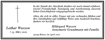 Todesanzeige von Lothar Wussow von WESTFÄLISCHER ANZEIGER