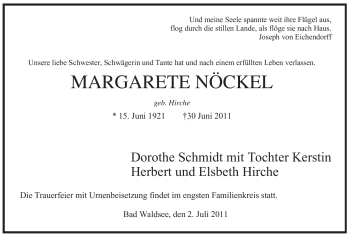 Todesanzeige von MARGARETE NÖCKEL von WESTFÄLISCHER ANZEIGER