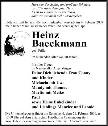 Todesanzeige von Heinz Baeckmann von WESTFÄLISCHER ANZEIGER