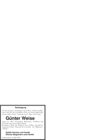 Todesanzeige von Günter Weise von WESTFÄLISCHER ANZEIGER