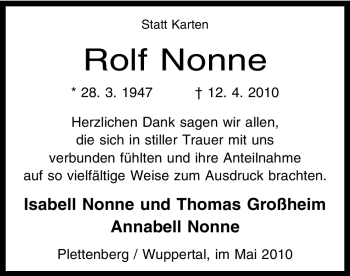 Todesanzeige von Rolf Nonne von WESTFÄLISCHER ANZEIGER