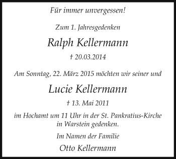 Todesanzeige von Lucie und Ralph Kellermann von MZV