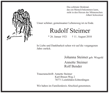 Todesanzeige von Rudolf Steimer von WESTFÄLISCHER ANZEIGER