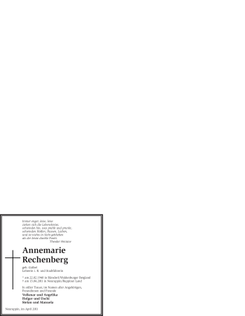 Todesanzeige von Annemarie Rechenberg von WESTFÄLISCHER ANZEIGER