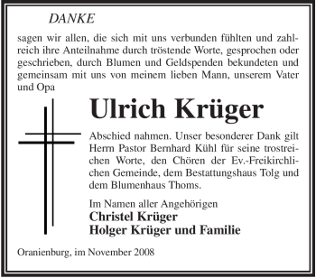Todesanzeige von Ulrich Krüger von WESTFÄLISCHER ANZEIGER