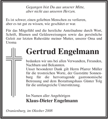 Todesanzeige von Gertrud Engelmann von WESTFÄLISCHER ANZEIGER