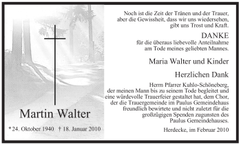 Todesanzeige von Martin Walter von WESTFÄLISCHER ANZEIGER