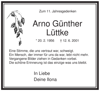 Todesanzeige von Arno Günther Lüttke von WESTFÄLISCHER ANZEIGER