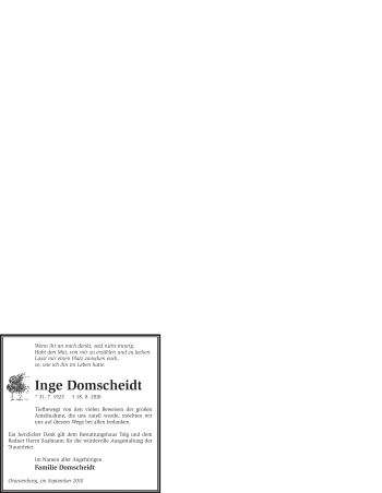 Todesanzeige von Inge Domscheidt von WESTFÄLISCHER ANZEIGER