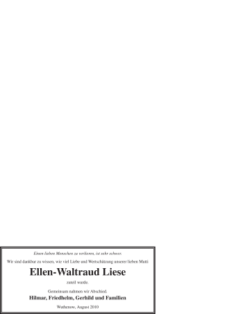Todesanzeige von Ellen-Waltraud Liese von WESTFÄLISCHER ANZEIGER